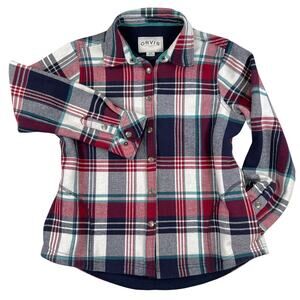 Orvis Classic Collection Flannel Jacket Women's M Red Navy Plaid Fleece Lined